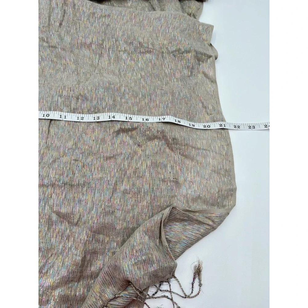 Metallic Fringe Scarf‎ Shawl Wrap Beige Gold Shimmer 21x83 Boho Festival
